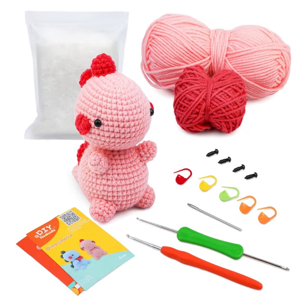 Beginner Pink Crochet Dinosaur Kit